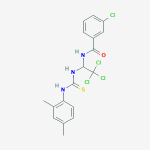 molecular formula C18H17Cl4N3OS B11710711 3-chloro-N-(2,2,2-trichloro-1-{[(2,4-dimethylanilino)carbothioyl]amino}ethyl)benzamide 