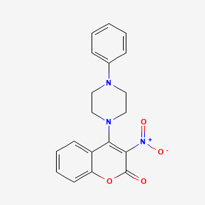 molecular formula C19H17N3O4 B11710775 Coumarin, 3-nitro-4-(4-phenyl-1-piperazinyl)- CAS No. 51685-34-8