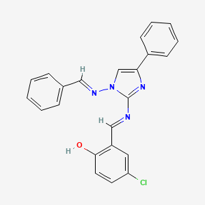 molecular formula C23H17ClN4O B11710972 4-chloro-2-{(E)-[(4-phenyl-1-{[(E)-phenylmethylidene]amino}-1H-imidazol-2-yl)imino]methyl}phenol 