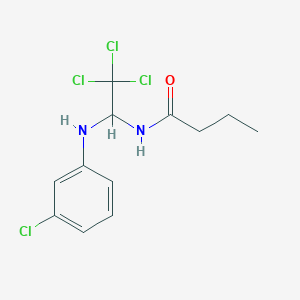 molecular formula C12H14Cl4N2O B11711060 N-{2,2,2-trichloro-1-[(3-chlorophenyl)amino]ethyl}butanamide 