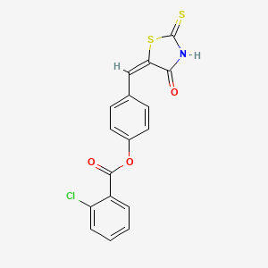 molecular formula C17H10ClNO3S2 B11711147 4-[(E)-(4-oxo-2-thioxo-1,3-thiazolidin-5-ylidene)methyl]phenyl 2-chlorobenzoate 