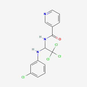 molecular formula C14H11Cl4N3O B11711377 N-{2,2,2-trichloro-1-[(3-chlorophenyl)amino]ethyl}pyridine-3-carboxamide 