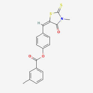 molecular formula C19H15NO3S2 B11711379 4-[(E)-(3-methyl-4-oxo-2-thioxo-1,3-thiazolidin-5-ylidene)methyl]phenyl 3-methylbenzoate 