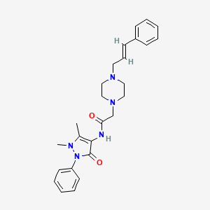 molecular formula C26H31N5O2 B11711452 N-(1,5-dimethyl-3-oxo-2-phenyl-2,3-dihydro-1H-pyrazol-4-yl)-2-{4-[(2E)-3-phenylprop-2-en-1-yl]piperazin-1-yl}acetamide 