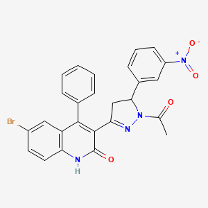 molecular formula C26H19BrN4O4 B11711605 3-[1-acetyl-5-(3-nitrophenyl)-4,5-dihydro-1H-pyrazol-3-yl]-6-bromo-4-phenylquinolin-2(1H)-one 