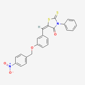 molecular formula C23H16N2O4S2 B11711615 (5E)-5-{3-[(4-nitrobenzyl)oxy]benzylidene}-3-phenyl-2-thioxo-1,3-thiazolidin-4-one 