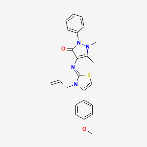 molecular formula C24H24N4O2S B11711644 4-{[(2E)-3-allyl-4-(4-methoxyphenyl)-1,3-thiazol-2(3H)-ylidene]amino}-1,5-dimethyl-2-phenyl-1,2-dihydro-3H-pyrazol-3-one 