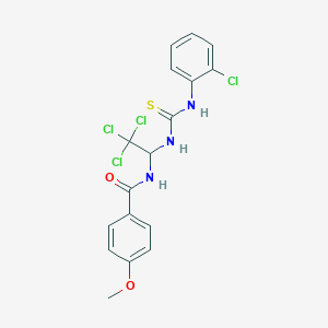 molecular formula C17H15Cl4N3O2S B11711897 4-Methoxy-N-(2,2,2-trichloro-1-(3-(2-chloro-phenyl)-thioureido)-ethyl)-benzamide 