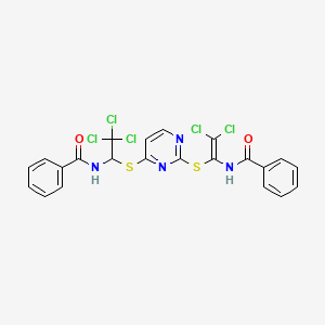 molecular formula C22H15Cl5N4O2S2 B11712046 N-{1-[(2-{[1-(Benzoylamino)-2,2-dichlorovinyl]sulfanyl}-4-pyrimidinyl)sulfanyl]-2,2,2-trichloroethyl}benzamide 