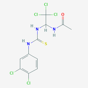 molecular formula C11H10Cl5N3OS B11712162 N-(2,2,2-trichloro-1-{[(3,4-dichloroanilino)carbothioyl]amino}ethyl)acetamide 