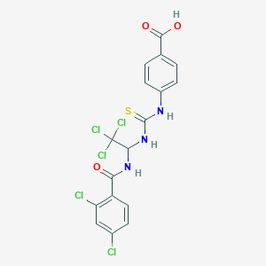 molecular formula C17H12Cl5N3O3S B11712266 4-{[({2,2,2-Trichloro-1-[(2,4-dichlorobenzoyl)amino]ethyl}amino)carbonothioyl]amino}benzoic acid 