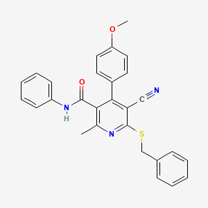 molecular formula C28H23N3O2S B11712412 6-(benzylsulfanyl)-5-cyano-4-(4-methoxyphenyl)-2-methyl-N-phenylpyridine-3-carboxamide 