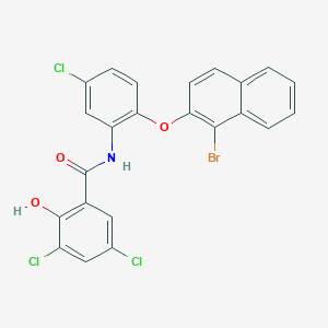 molecular formula C23H13BrCl3NO3 B11712415 N-{2-[(1-bromonaphthalen-2-yl)oxy]-5-chlorophenyl}-3,5-dichloro-2-hydroxybenzamide 