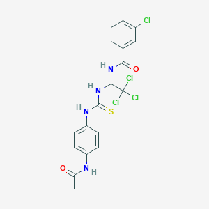 molecular formula C18H16Cl4N4O2S B11712525 N-[1-({[4-(acetylamino)phenyl]carbamothioyl}amino)-2,2,2-trichloroethyl]-3-chlorobenzamide 