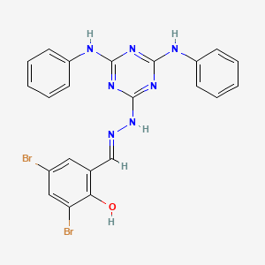 molecular formula C22H17Br2N7O B11712539 2-[(E)-{2-[4,6-bis(phenylamino)-1,3,5-triazin-2-yl]hydrazinylidene}methyl]-4,6-dibromophenol 