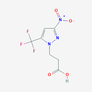 molecular formula C7H6F3N3O4 B11712755 3-[3-nitro-5-(trifluoromethyl)-1H-pyrazol-1-yl]propanoic acid 