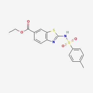 molecular formula C17H16N2O4S2 B11712820 Ethyl 2-(4-methylphenylsulfonamido)benzo[d]thiazole-6-carboxylate 