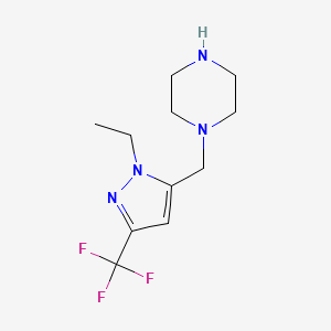 molecular formula C11H17F3N4 B11712864 1-{[1-ethyl-3-(trifluoromethyl)-1H-pyrazol-5-yl]methyl}piperazine 