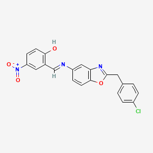 molecular formula C21H14ClN3O4 B11712875 2-((E)-{[2-(4-chlorobenzyl)-1,3-benzoxazol-5-yl]imino}methyl)-4-nitrophenol 