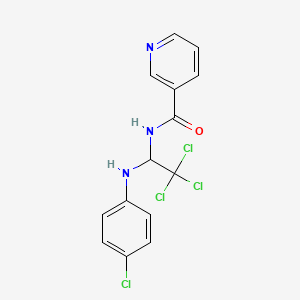 molecular formula C14H11Cl4N3O B11712935 N-{2,2,2-trichloro-1-[(4-chlorophenyl)amino]ethyl}pyridine-3-carboxamide 