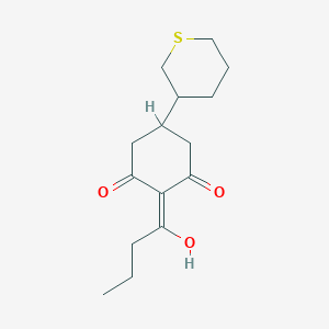 molecular formula C15H22O3S B11712941 2-Butyryl-3-hydroxy-5-(tetrahydrothiopyran-3-yl)cyclohex-2-en-1-one CAS No. 94723-86-1