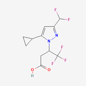 molecular formula C11H11F5N2O2 B11713156 3-[5-Cyclopropyl-3-(difluoromethyl)-1H-pyrazol-1-yl]-4,4,4-trifluorobutanoic acid 