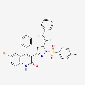 molecular formula C33H26BrN3O3S B11713194 6-bromo-3-{1-[(4-methylphenyl)sulfonyl]-5-[(E)-2-phenylethenyl]-4,5-dihydro-1H-pyrazol-3-yl}-4-phenylquinolin-2-ol 