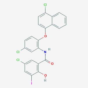 molecular formula C23H13Cl3INO3 B11713260 5-chloro-N-{5-chloro-2-[(4-chloronaphthalen-1-yl)oxy]phenyl}-2-hydroxy-3-iodobenzamide 