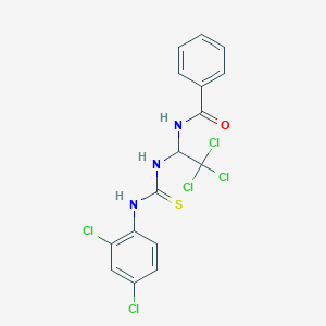 molecular formula C16H12Cl5N3OS B11713313 N-(2,2,2-Trichloro-1-(3-(2,4-dichloro-phenyl)-thioureido)-ethyl)-benzamide 