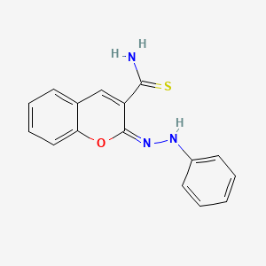 molecular formula C16H13N3OS B11713495 (2Z)-2-(2-phenylhydrazin-1-ylidene)-2H-chromene-3-carbothioamide 