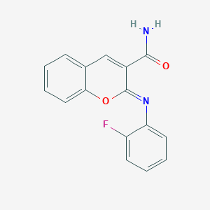 molecular formula C16H11FN2O2 B11713637 (2Z)-2-[(2-fluorophenyl)imino]-2H-chromene-3-carboxamide 