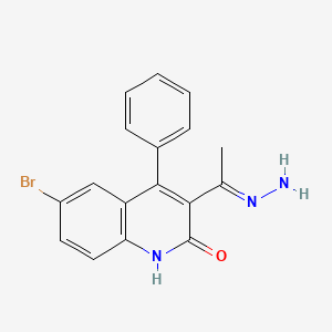 molecular formula C17H14BrN3O B11713776 6-bromo-3-[(1E)-1-hydrazinylideneethyl]-4-phenylquinolin-2(1H)-one 