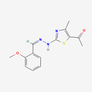 1-{2-[(2E)-2-[(2-methoxyphenyl)methylidene]hydrazin-1-yl]-4-methyl-1,3-thiazol-5-yl}ethan-1-one