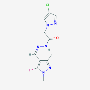 molecular formula C11H12ClFN6O B11714106 2-(4-chloro-1H-pyrazol-1-yl)-N'-[(E)-(5-fluoro-1,3-dimethyl-1H-pyrazol-4-yl)methylidene]acetohydrazide 