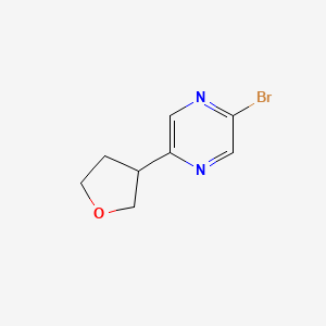 molecular formula C8H9BrN2O B11714179 2-Bromo-5-(oxolan-3-yl)pyrazine 