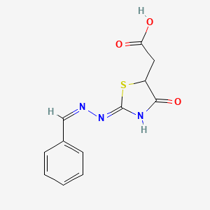 2-[(2E)-4-oxo-2-[(2E)-2-(phenylmethylidene)hydrazin-1-ylidene]-1,3-thiazolidin-5-yl]acetic acid