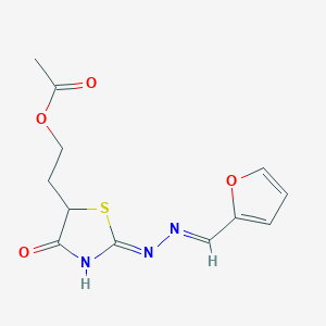 2-[(2E)-2-[(2Z)-2-[(furan-2-yl)methylidene]hydrazin-1-ylidene]-4-oxo-1,3-thiazolidin-5-yl]ethyl acetate