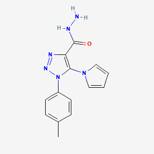 molecular formula C14H14N6O B11714776 1-(4-methylphenyl)-5-(1H-pyrrol-1-yl)-1H-1,2,3-triazole-4-carbohydrazide 