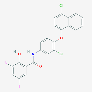 molecular formula C23H13Cl2I2NO3 B11715025 N-{3-chloro-4-[(4-chloronaphthalen-1-yl)oxy]phenyl}-2-hydroxy-3,5-diiodobenzamide 