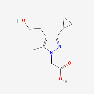 molecular formula C11H16N2O3 B11715185 2-(3-cyclopropyl-4-(2-hydroxyethyl)-5-methyl-1H-pyrazol-1-yl)acetic acid 