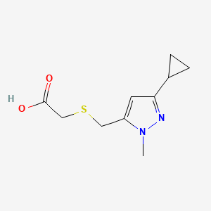 molecular formula C10H14N2O2S B11715226 {[(3-cyclopropyl-1-methyl-1H-pyrazol-5-yl)methyl]sulfanyl}acetic acid 