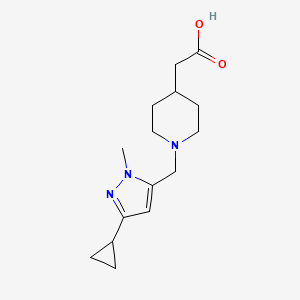 molecular formula C15H23N3O2 B11715501 {1-[(3-cyclopropyl-1-methyl-1H-pyrazol-5-yl)methyl]piperidin-4-yl}acetic acid 