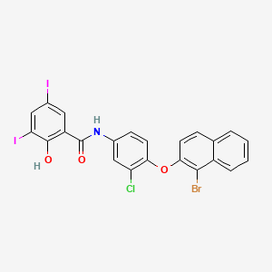 molecular formula C23H13BrClI2NO3 B11716885 N-{4-[(1-bromonaphthalen-2-yl)oxy]-3-chlorophenyl}-2-hydroxy-3,5-diiodobenzamide 