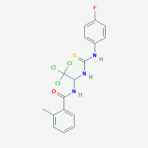 molecular formula C17H15Cl3FN3OS B11718686 2-Methyl-N-(2,2,2-trichloro-1-(3-(4-fluoro-phenyl)-thioureido)-ethyl)-benzamide 