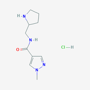 molecular formula C10H17ClN4O B11719216 1-methyl-N-[(pyrrolidin-2-yl)methyl]-1H-pyrazole-4-carboxamide hydrochloride 