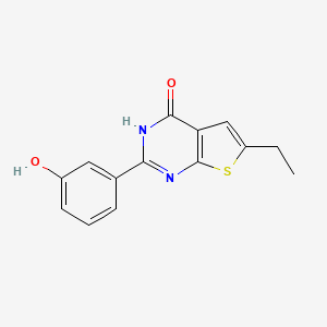 molecular formula C14H12N2O2S B11721518 6-ethyl-2-(3-hydroxyphenyl)-3H,4H-thieno[2,3-d]pyrimidin-4-one 