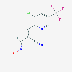 molecular formula C11H7ClF3N3O B11721937 3-[3-Chloro-5-(trifluoromethyl)pyridin-2-YL]-2-[(methoxyimino)methyl]prop-2-enenitrile 