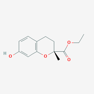 molecular formula C13H16O4 B11722734 ethyl (2R)-7-hydroxy-2-methyl-3,4-dihydro-2H-1-benzopyran-2-carboxylate 