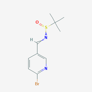 molecular formula C10H13BrN2OS B11723236 (R,E)-N-((6-Bromopyridin-3-YL)methylene)-2-methylpropane-2-sulfinamide 