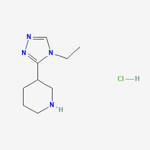 molecular formula C9H17ClN4 B11723472 3-(4-ethyl-4H-1,2,4-triazol-3-yl)piperidine hydrochloride 